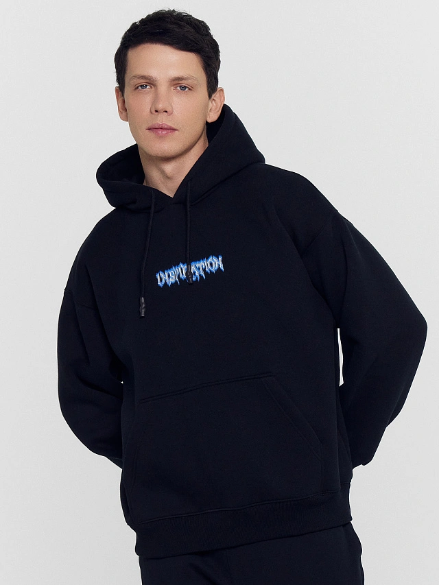 Худи мужское черное с принтом и надписью "Inspiration" - 3