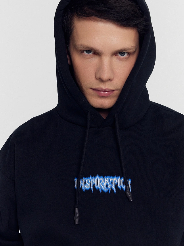 Худи мужское черное с принтом и надписью "Inspiration" - 6