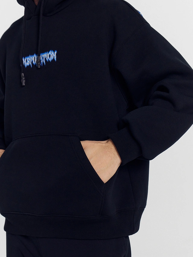 Худи мужское черное с принтом и надписью "Inspiration" - 7