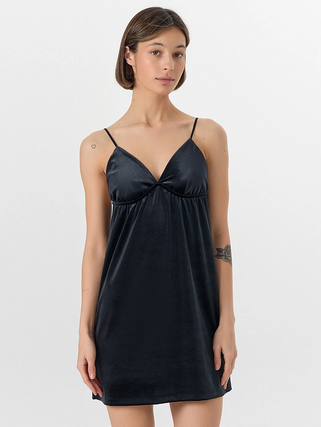 Платье домашнее женское велюровое черное - 5