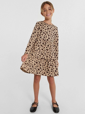 Платье для девочек бежевое с леопардовым принтом