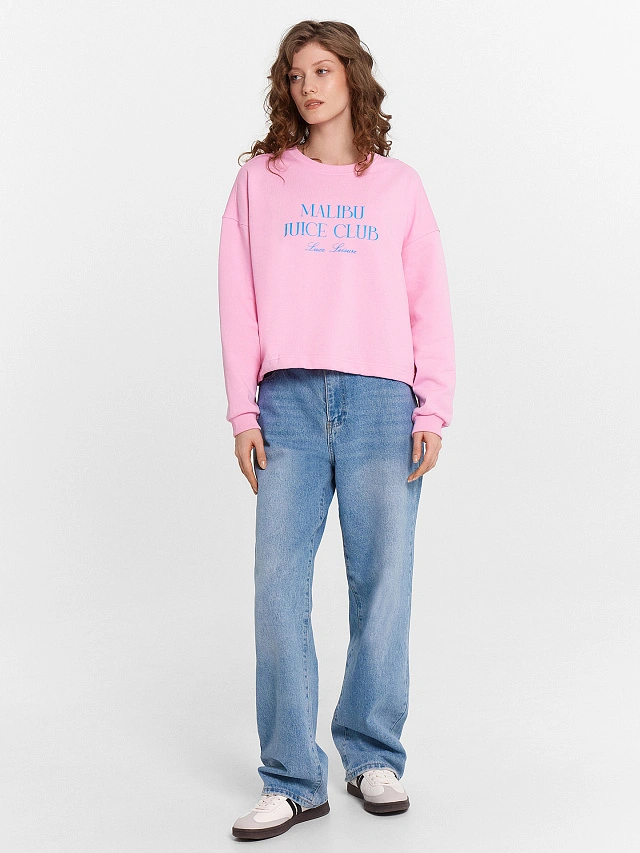 Свитшот женский розовый с надписью "Malibu juice club" - 3