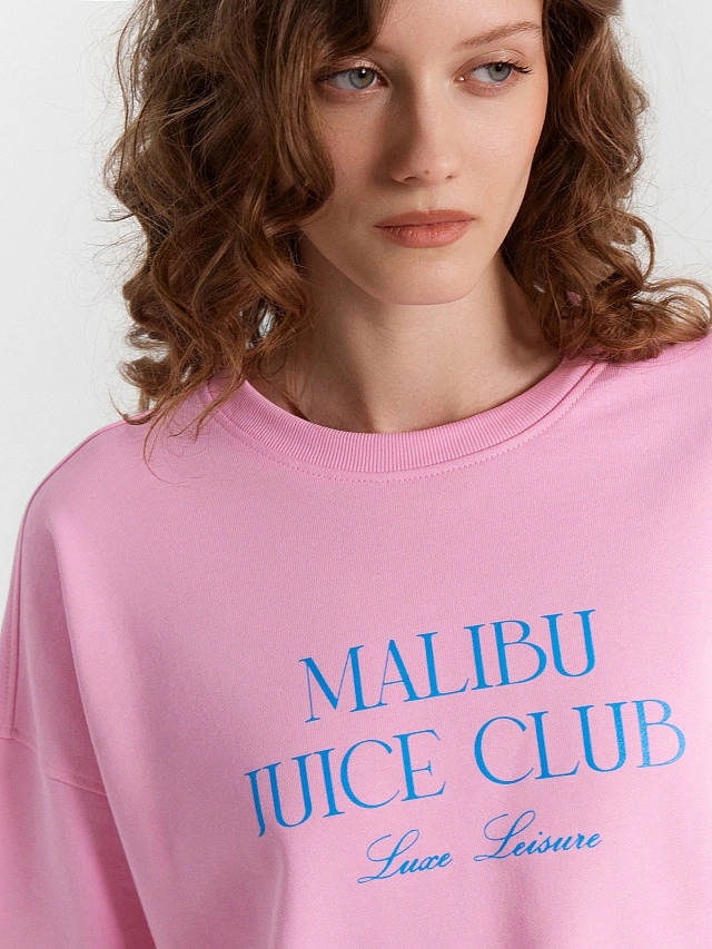 Свитшот женский розовый с надписью "Malibu juice club" - 4
