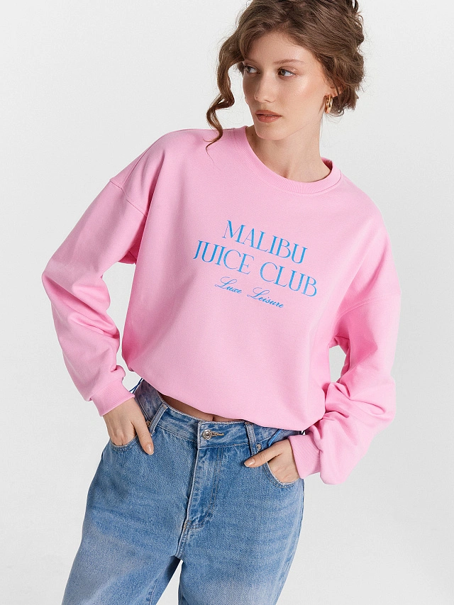 Свитшот женский розовый с надписью "Malibu juice club" - 7