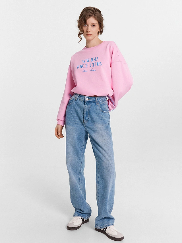 Свитшот женский розовый с надписью "Malibu juice club" - 8