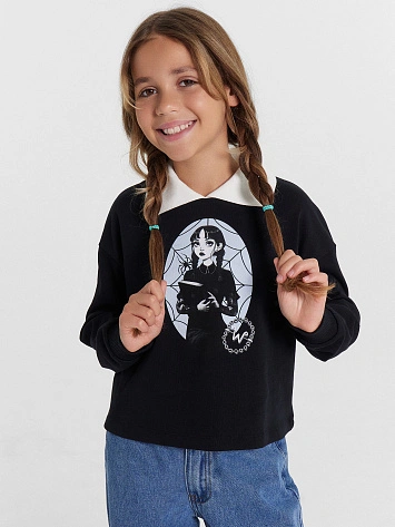 Свитшот для девочек с классическим воротником и принтом "уэнздей"