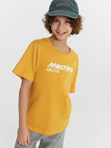 Футболка для мальчиков желтая с надписью "machine winners club"