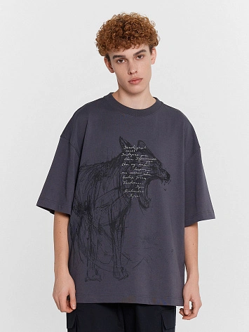 Футболка мужская серая с принтом "беловежская пуща"