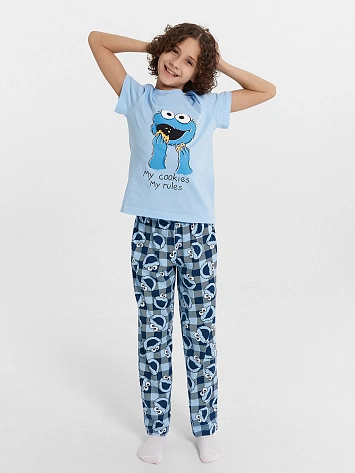 Пижама для мальчиков голубая с принтом cookie monster
