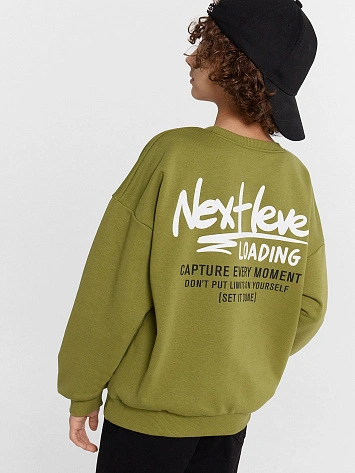 Свитшот для мальчиков оливковый с принтом "next level loading"