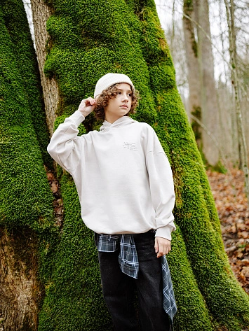 Худи для мальчиков кремовое с принтом "беловежская пуща"