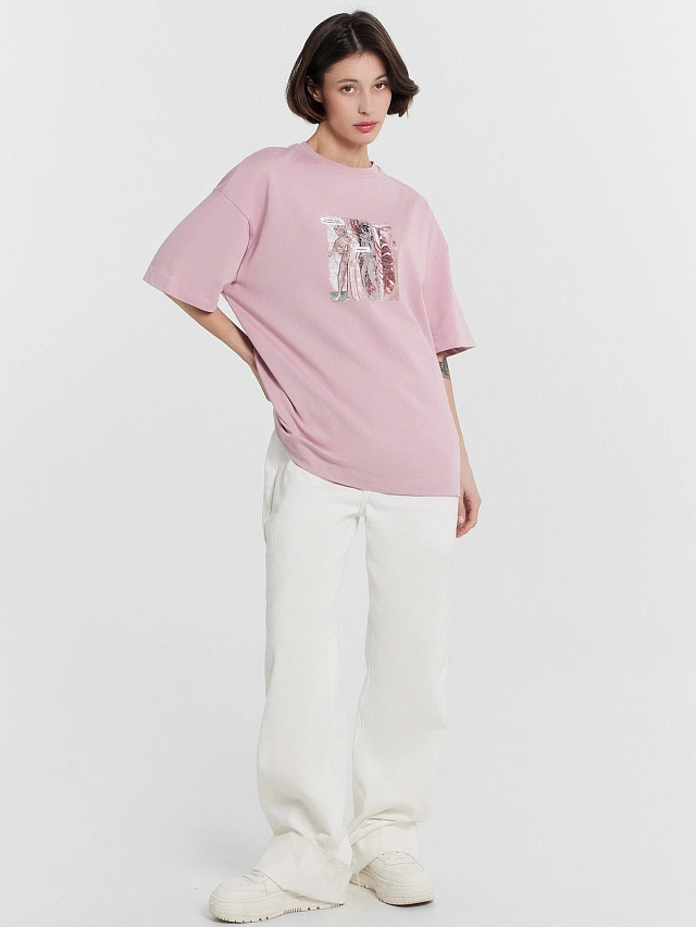 Футболка женская розовая  с принтом и надписью "Почему такая красивая и одна?" - 3