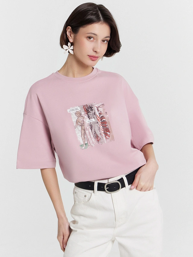 Футболка женская розовая  с принтом и надписью "Почему такая красивая и одна?" - 5