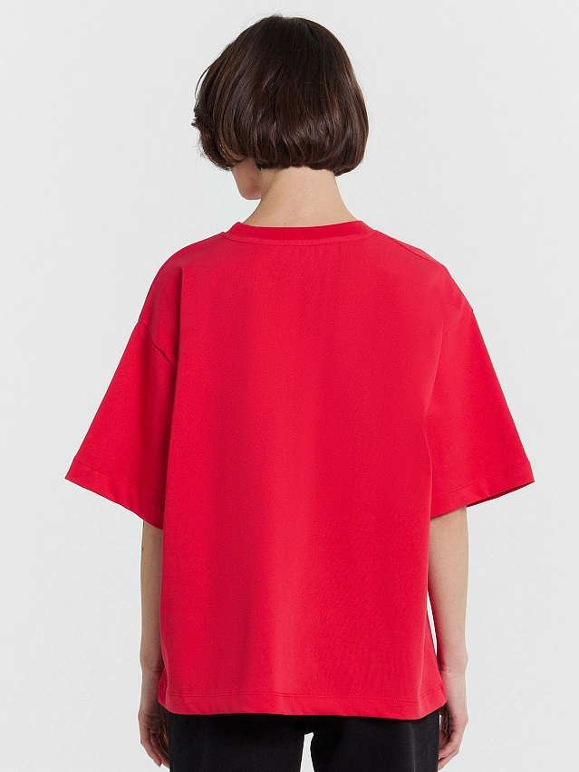 Футболка женская красная с бантиками из страз - 2