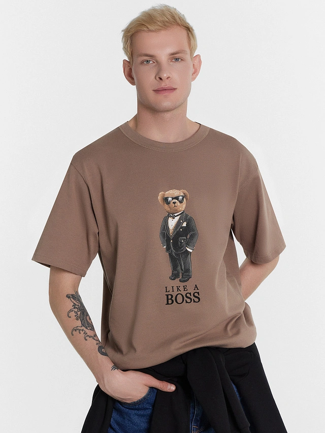 Футболка мужская бежевая с принтом "Like a boss" - 5