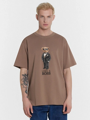 Футболка мужская бежевая с принтом "like a boss"