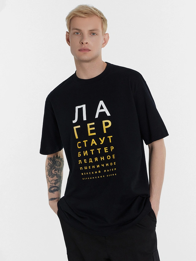 Футболка мужская черная с надписью "лагер стаут биттер ледяное пшеничное" - 6