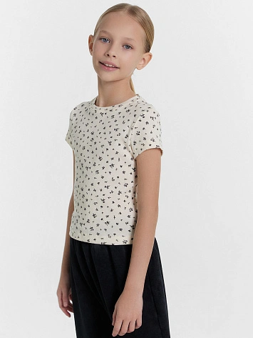 Футболка для девочек кремовая с принтом