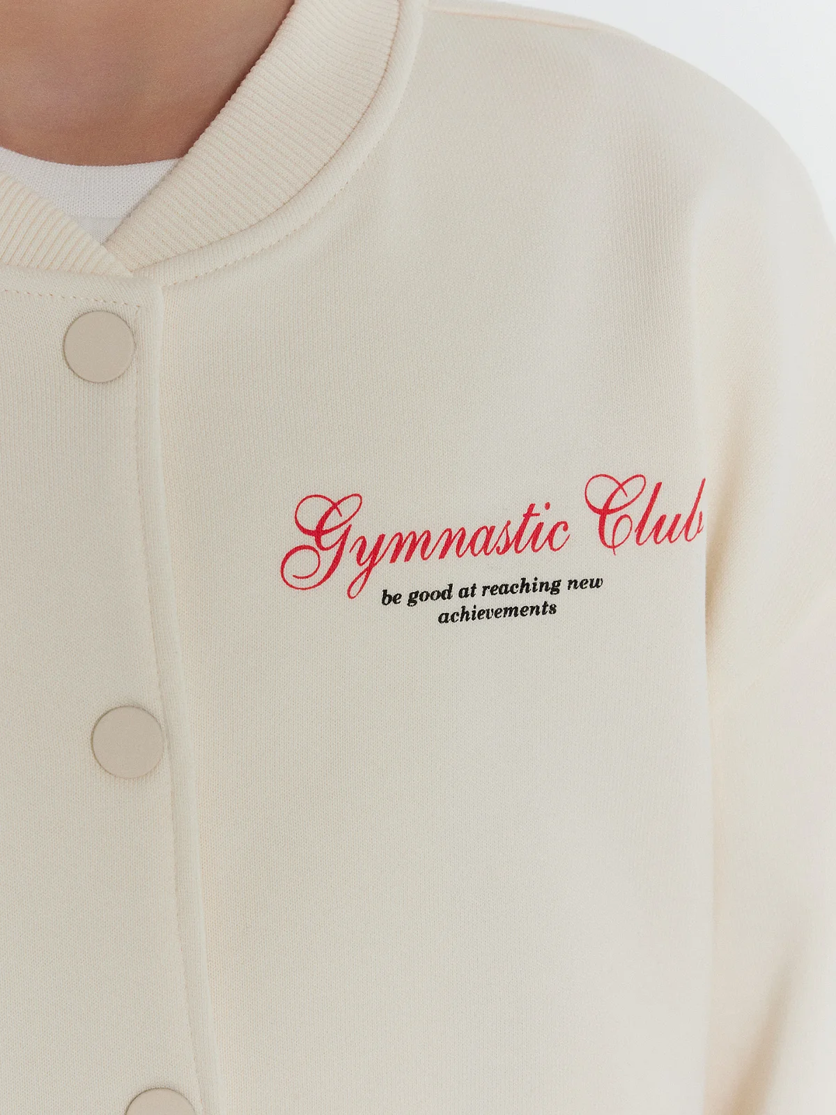Бомбер для девочек кремовый с надписью "gymnastic club" - 5