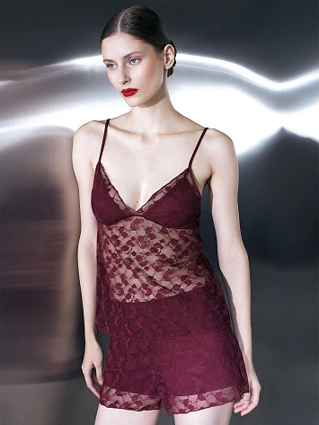 Комплект домашний женский бордовый кружевной