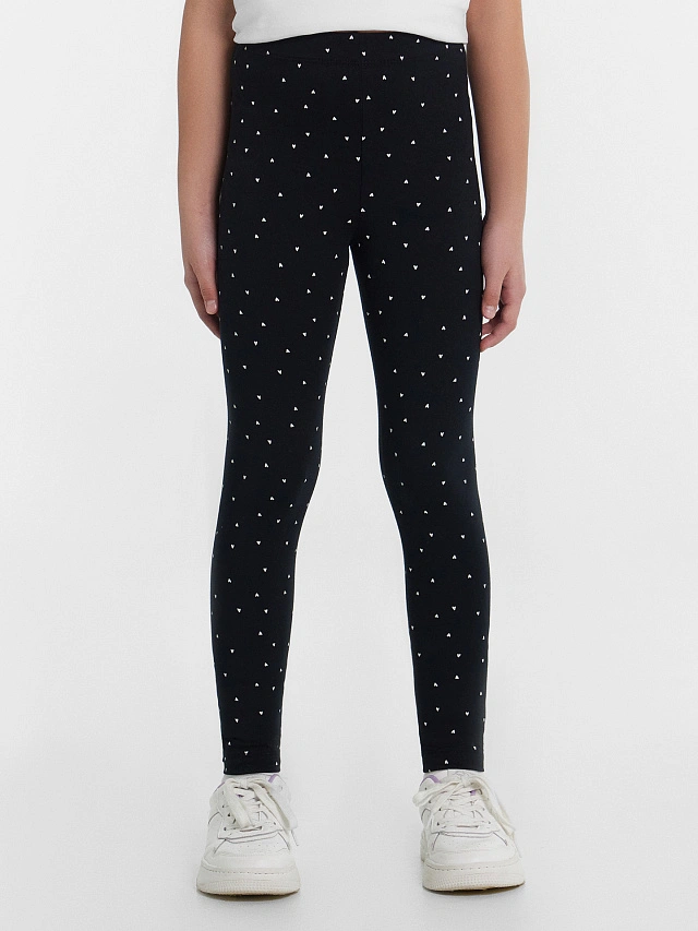 Легинсы для девочек черные с сердечками - 2