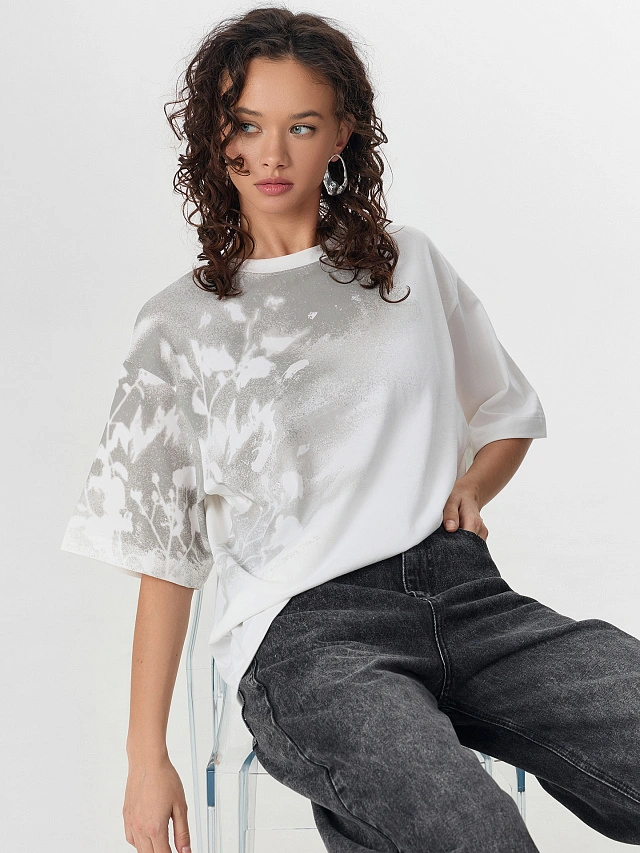 Футболка оверсайз женская белая с принтом - 7