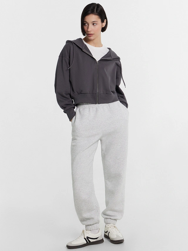 Толстовка женская серая укороченная - 4