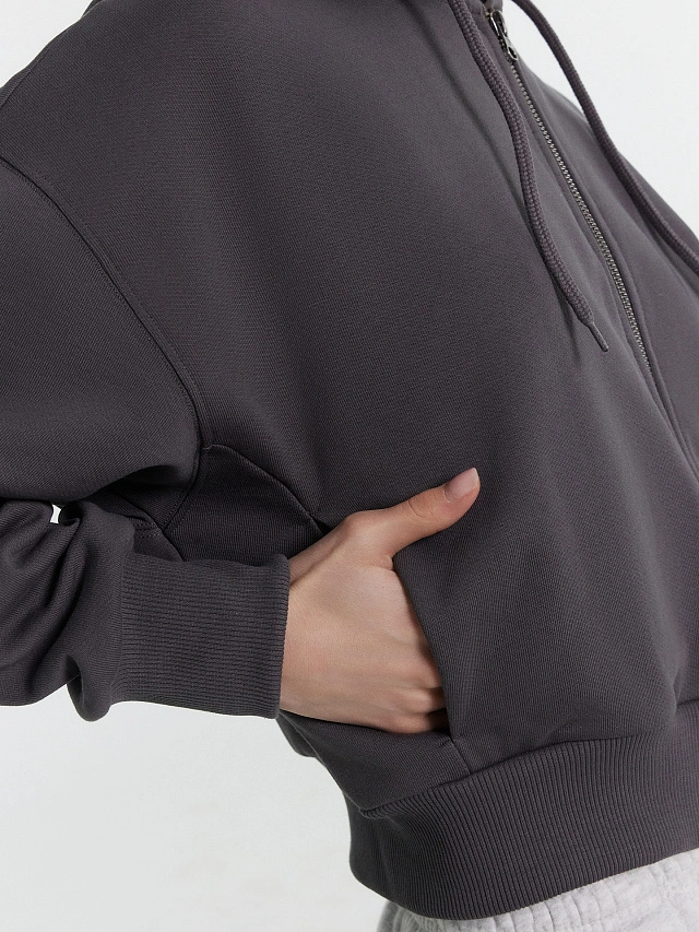 Толстовка женская серая укороченная - 7