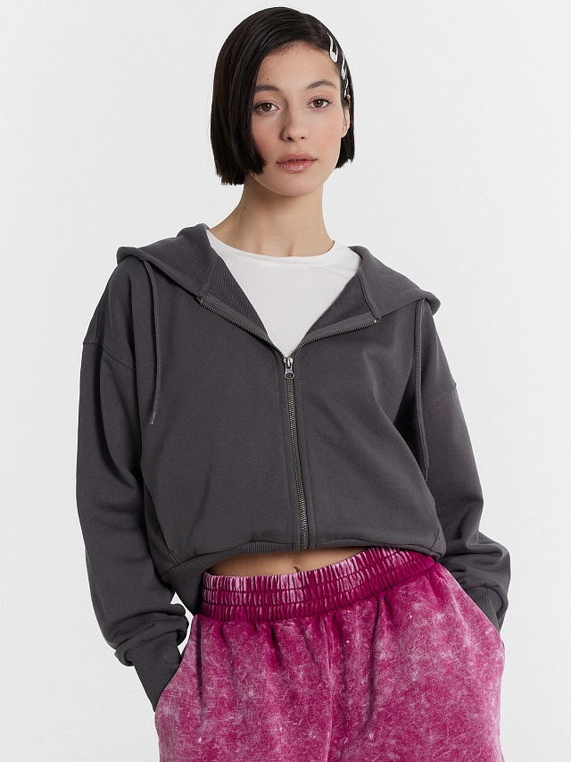 Толстовка женская серая укороченная - 8