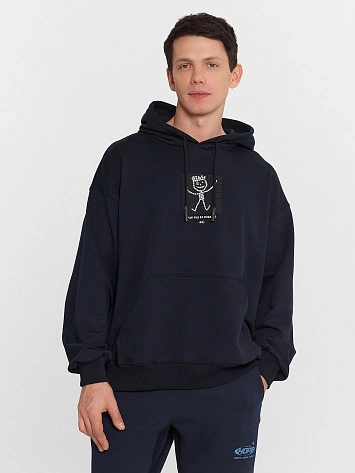 Худи мужское черное с принтом и надписью "- can you be normal? - no)"