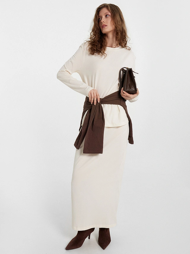 Юбка женская миди молочная - 3