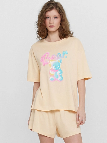 Пижама женская желтая с принтом и надписью "bear"