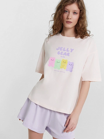 Пижама женская с принтом и надписью "jelly bear club"