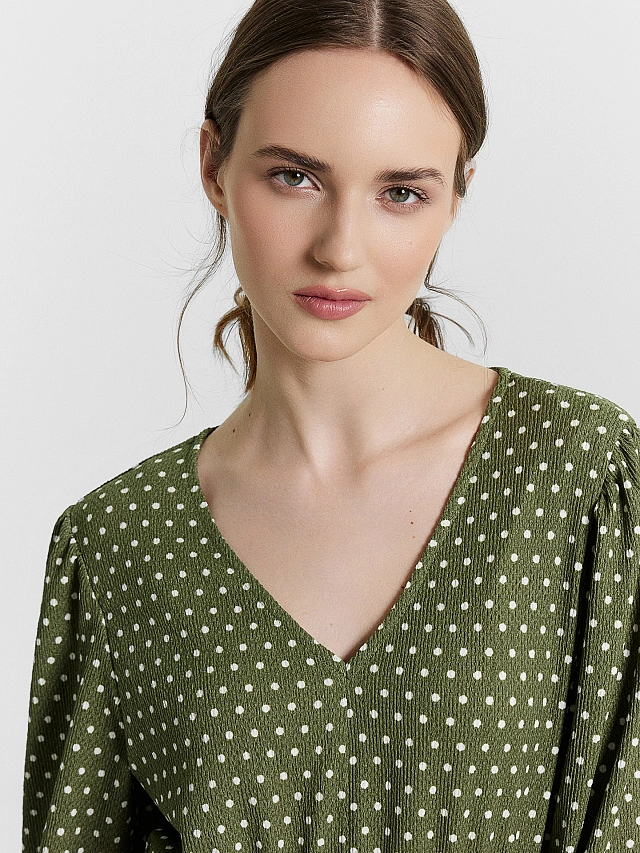 Платье женское зеленое в горошек - 4