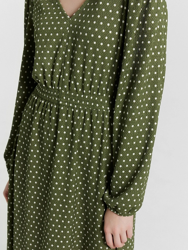 Платье женское зеленое в горошек - 5