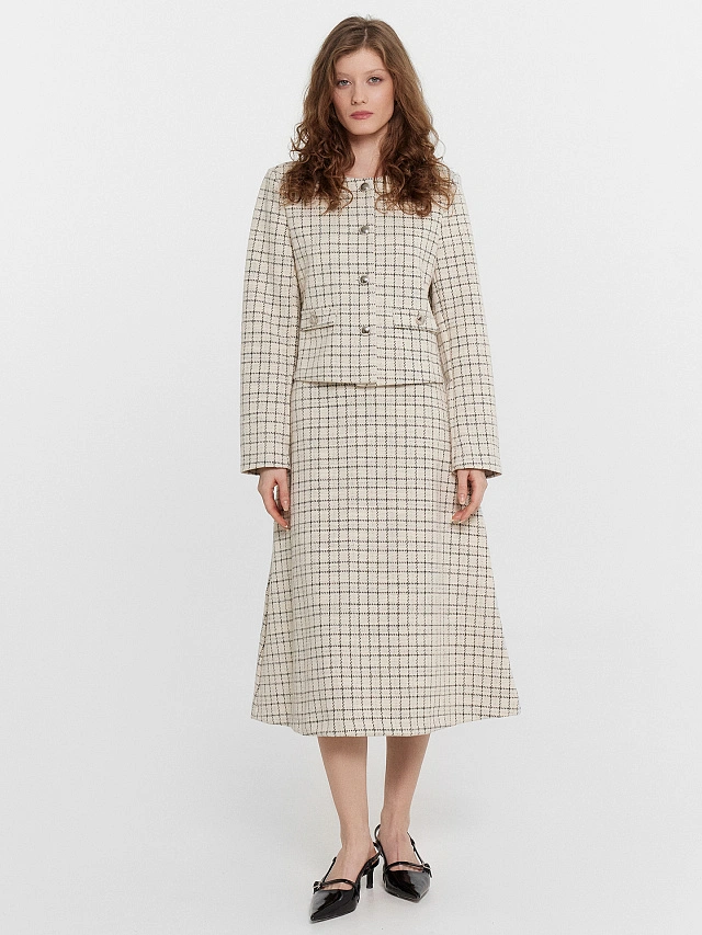 Юбка женская бежевая в клетку - 2