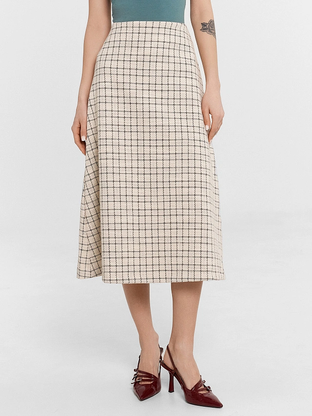 Юбка женская бежевая в клетку - 3
