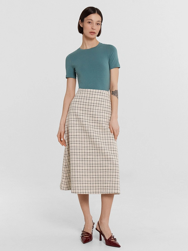 Юбка женская бежевая в клетку - 4