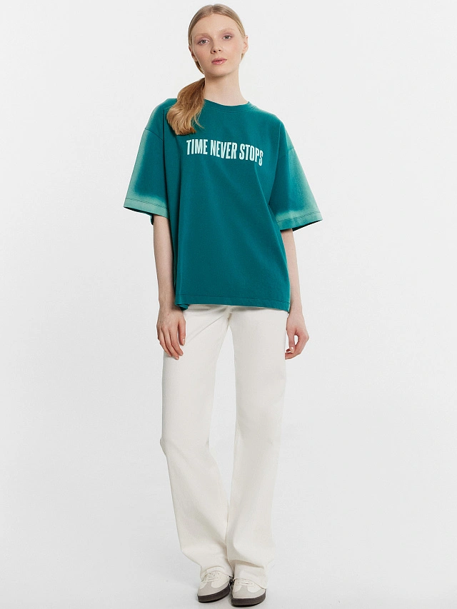 Футболка женская зеленая "time never stops" - 4