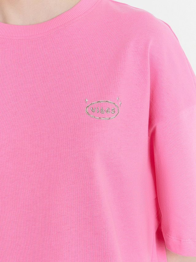 Футболка женская розовая с надписью "vibes" - 5