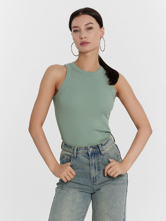 Топ женский зеленый в рубчик - 6