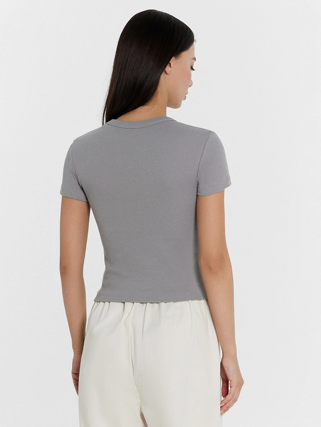 Футболка женская серая в рубчик - 3