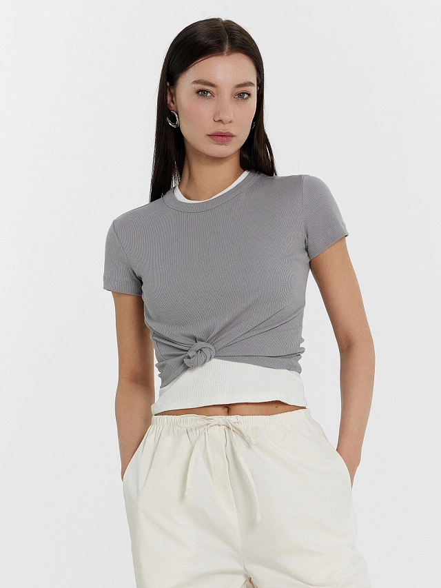 Футболка женская серая в рубчик - 6