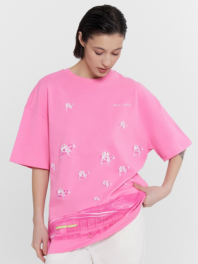 Футболка женская розовая с принтом и надписью "Мiлы Мiнск" - 3