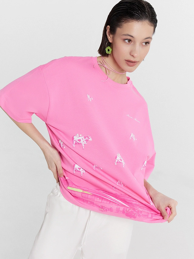 Футболка женская розовая с принтом и надписью "Мiлы Мiнск" - 8