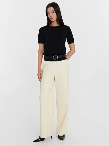 Брюки кожаные женские кремовые