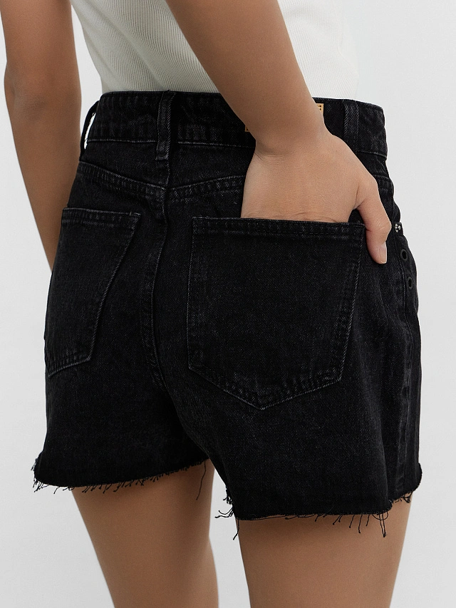 Шорты-юбка женские джинсовые черные - 5