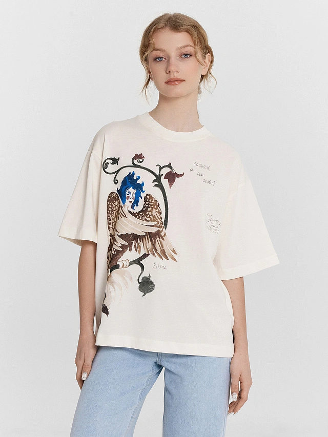 Футболка женская бежевая с принтом и надписью "hochesh ya tebe spoyu" - 2