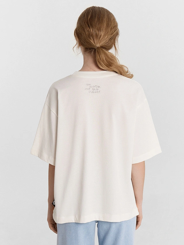 Футболка женская бежевая с принтом и надписью "hochesh ya tebe spoyu" - 3