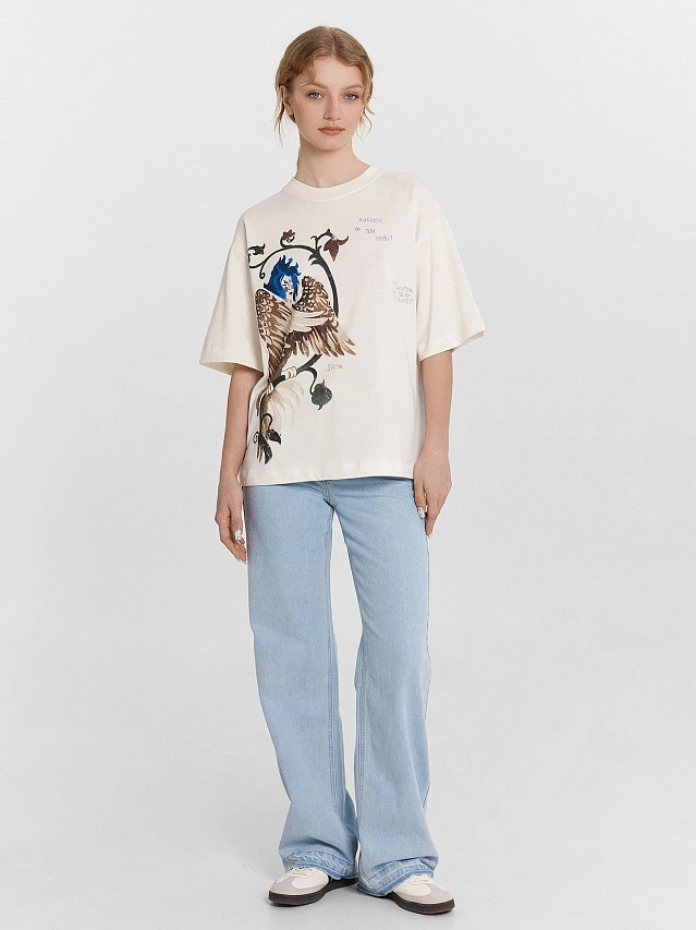 Футболка женская бежевая с принтом и надписью "hochesh ya tebe spoyu" - 4